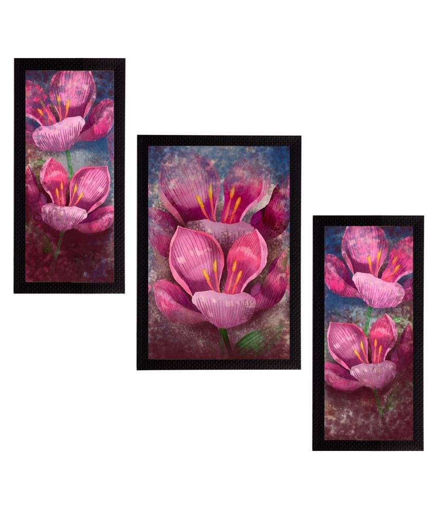     			eCraftIndia Set of 3 Cream-Coloured Botanical and Floral Satin Matt Texture UV Wall Arts