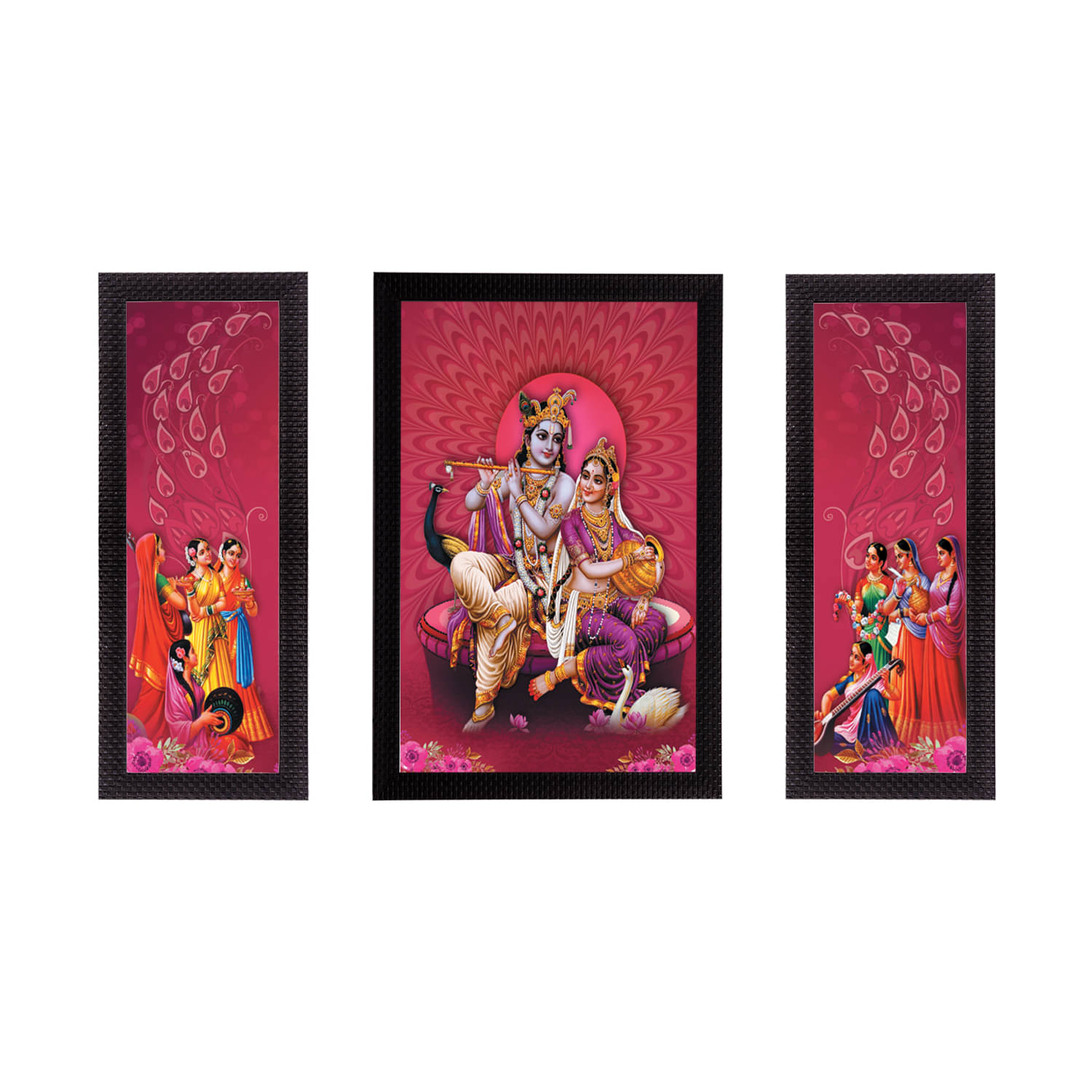    			eCraftIndia Set of 3 Multicoloured Radha Krishna UV Wall Art