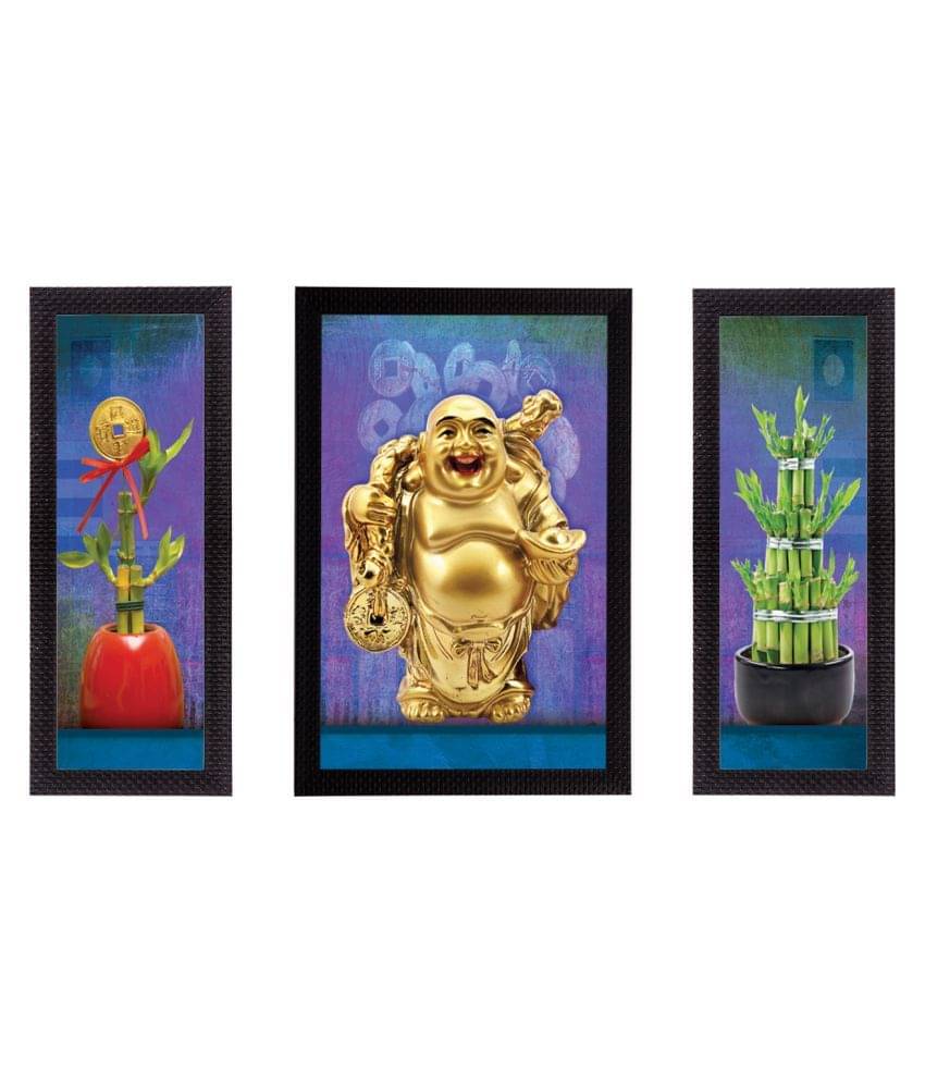     			eCraftIndia Set of 3 Multicoloured Lord Buddha UV Wall Art