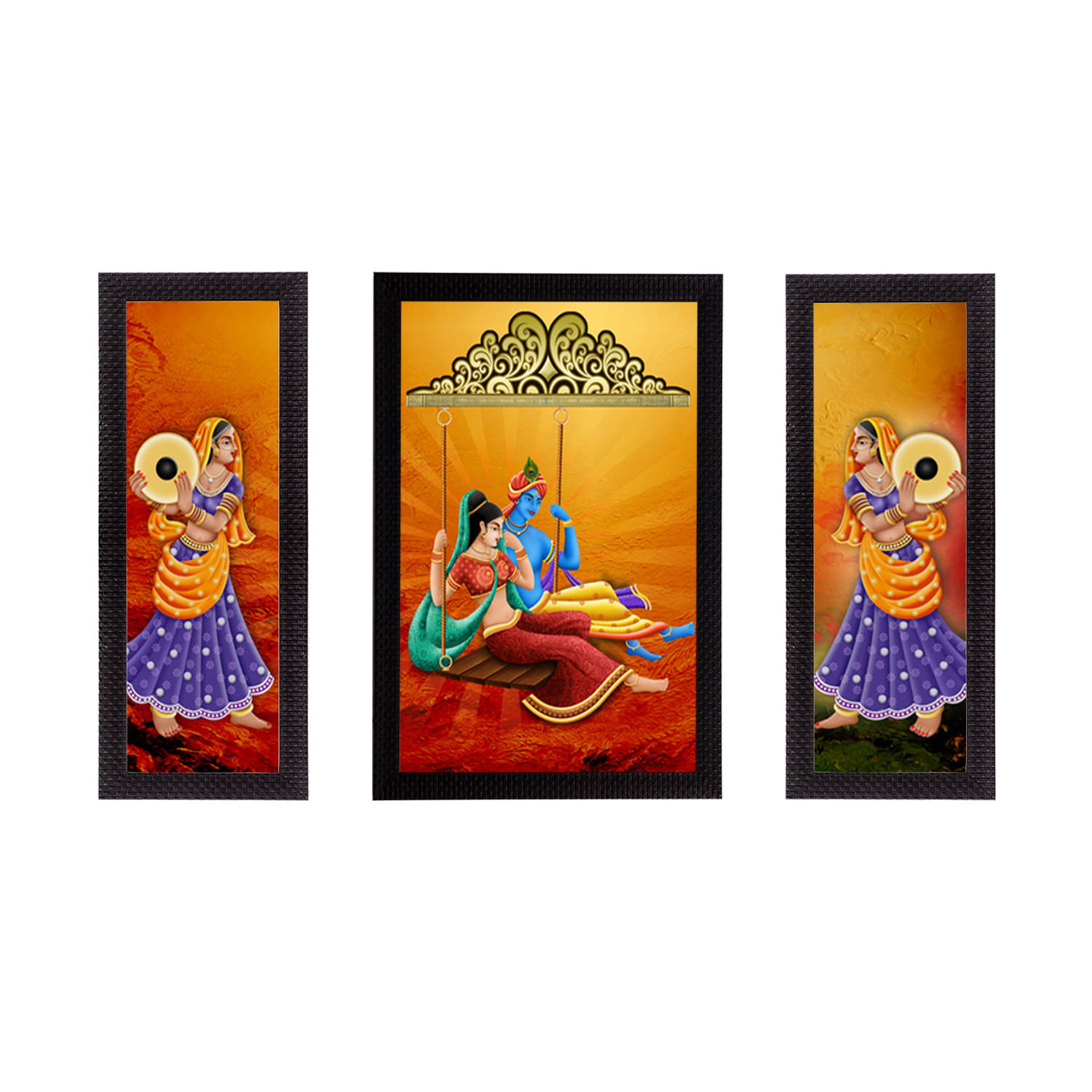     			eCraftIndia Set of 3 Multicoloured Radha Krishna UV Wall Art