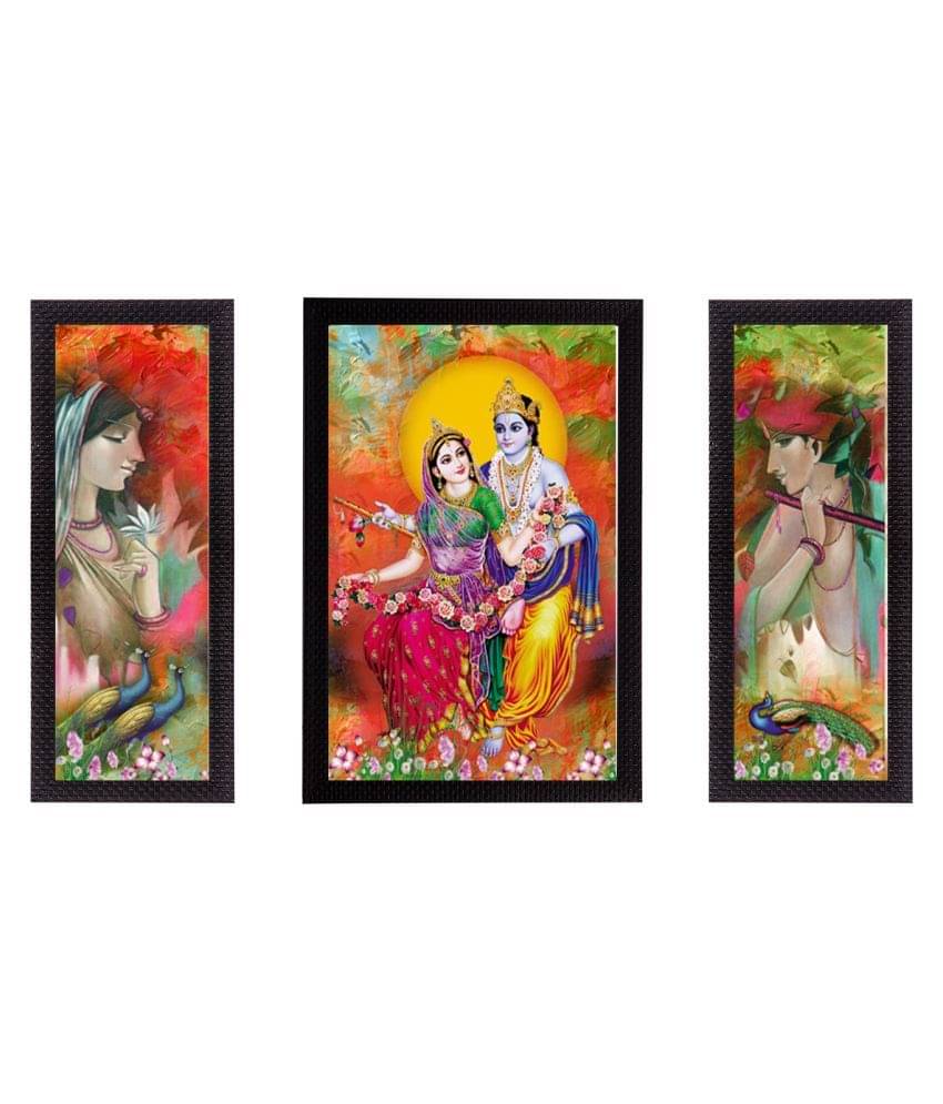     			eCraftIndia Set of 3 Multicoloured Radha Krishna UV Wall Art
