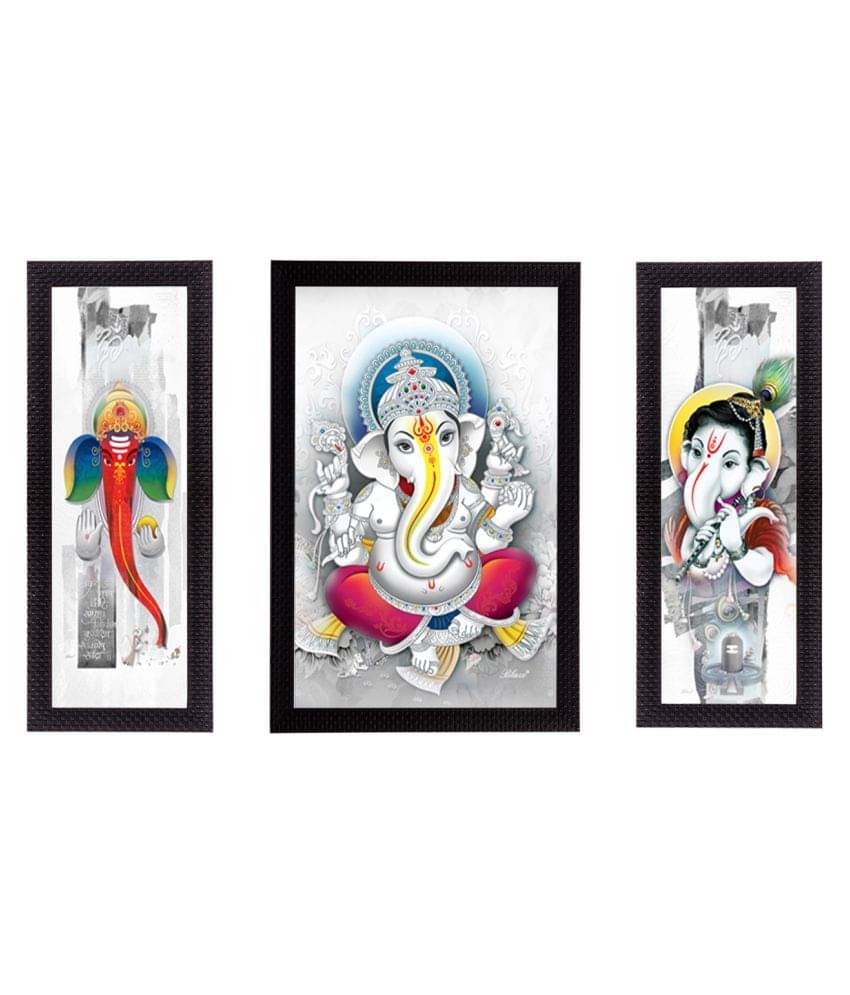     			eCraftIndia Set of 3 Multicoloured Lord Ganesha UV Wall Art