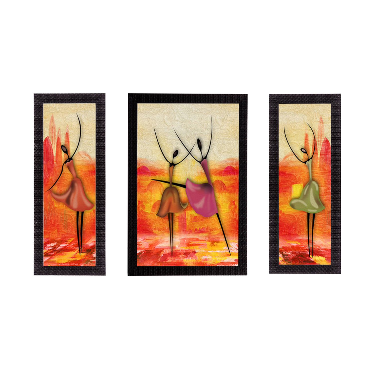     			eCraftIndia Set of 3 Multicoloured Dancing Lady UV Wall Art