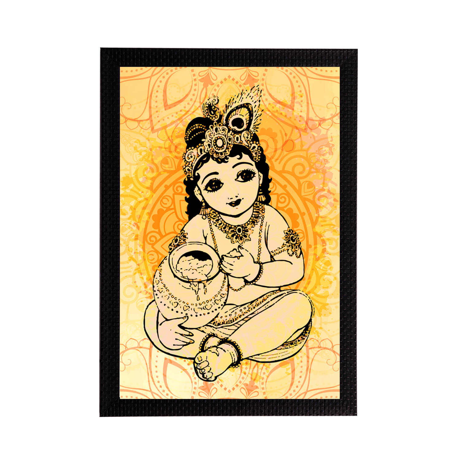 eCraftIndia Yellow & Black Lord Krishna Satin Matt Texture Framed UV Wall Art Painting eCraftIndia Yellow & Black Lord Krishna Satin Matt Texture Framed UV Wall Art Painting