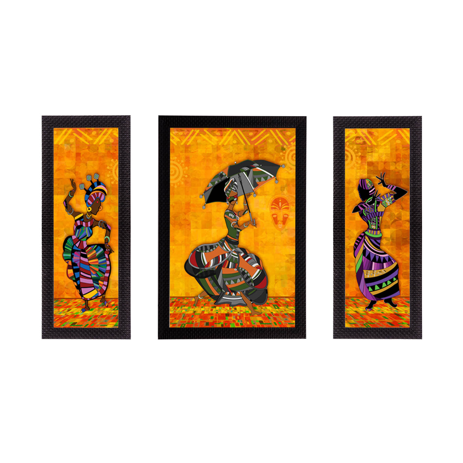     			eCraftIndia Set of 3 Multicoloured Dancing Lady UV Wall Art