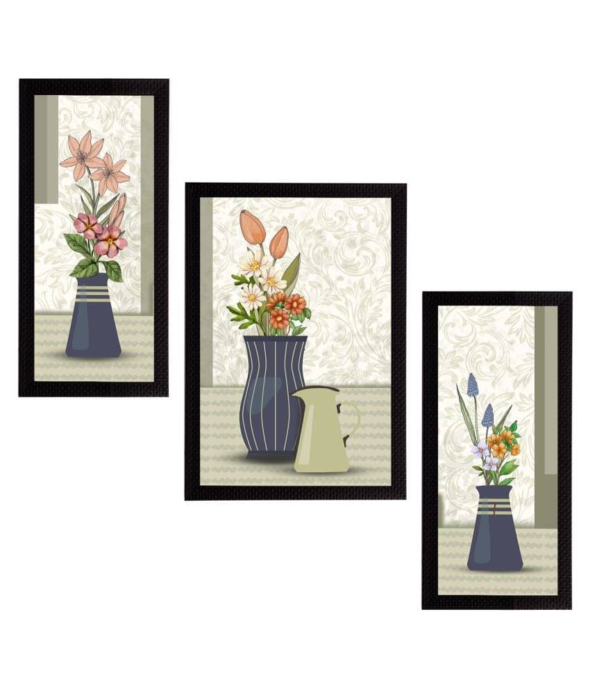 eCraftIndia Set of 3 Off-White & Grey Botanical & Floral Satin Matt Textured UV Wall Paintings eCraftIndia Set of 3 Off-White & Grey Botanical & Floral Satin Matt Textured UV Wall Paintings