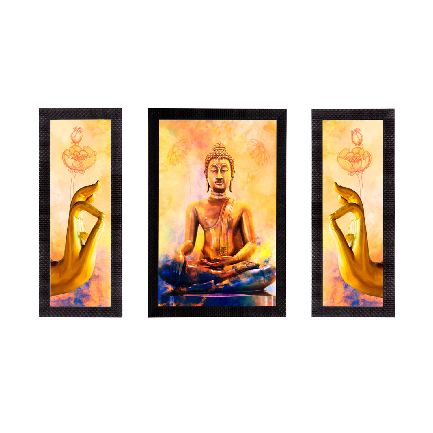     			eCraftIndia Set of 3 Multicoloured Lord Buddha UV Wall Art