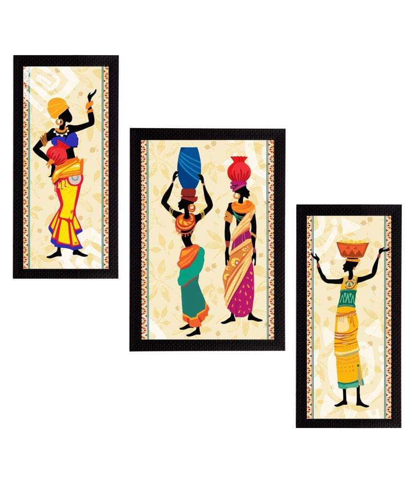 eCraftIndia Set of 3 Cream-Coloured & Black Tribal Theme Satin Matt Textured UV Wall Paintings eCraftIndia Set of 3 Cream-Coloured & Black Tribal Theme Satin Matt Textured UV Wall Paintings