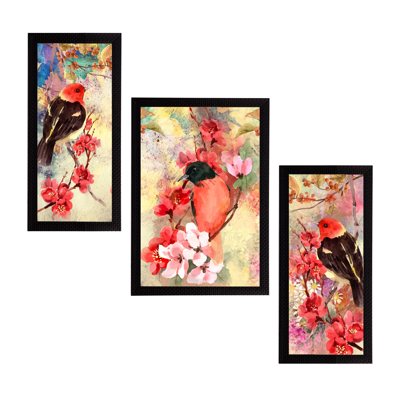 eCraftIndia Set of 3 Yellow & Red Botanical and Floral Satin Matt Textured UV Art Paintings     			eCraftIndia Set of 3 Yellow & Red Botanical and Floral Satin Matt Textured UV Art Paintings