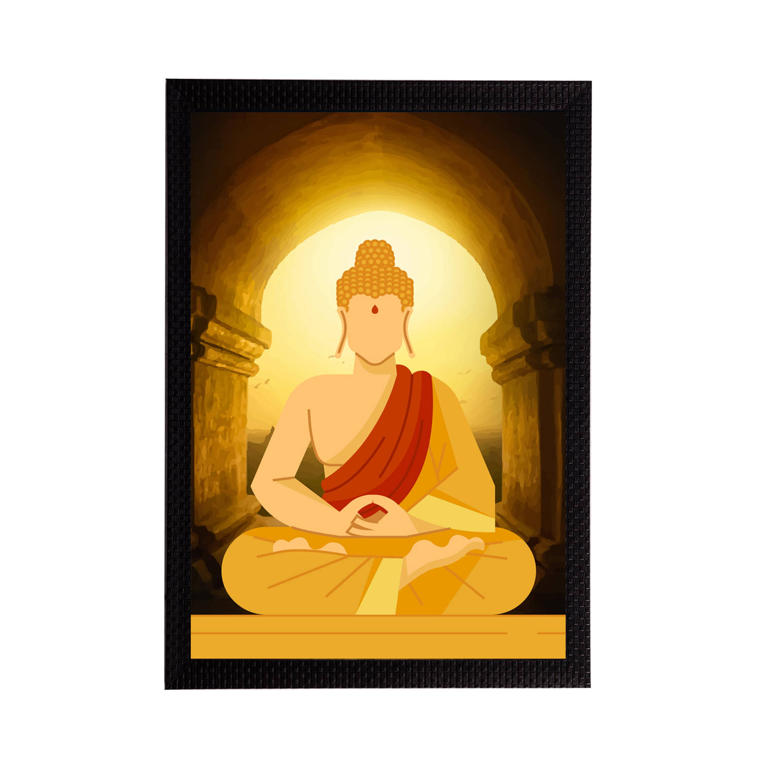     			eCraftIndia Brown & Mustard Yellow Meditating Lord Buddha Satin Matt Textured UV Wall Art