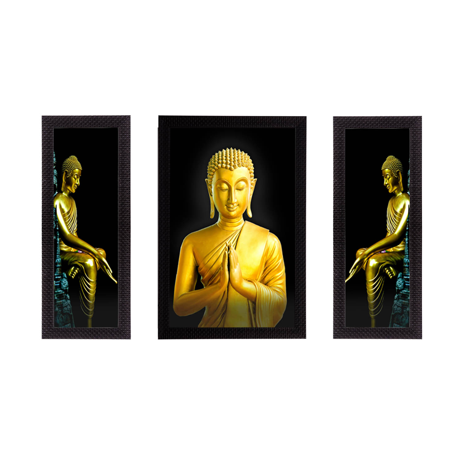     			eCraftIndia Set of 3 Multicoloured Lord Buddha UV Wall Art
