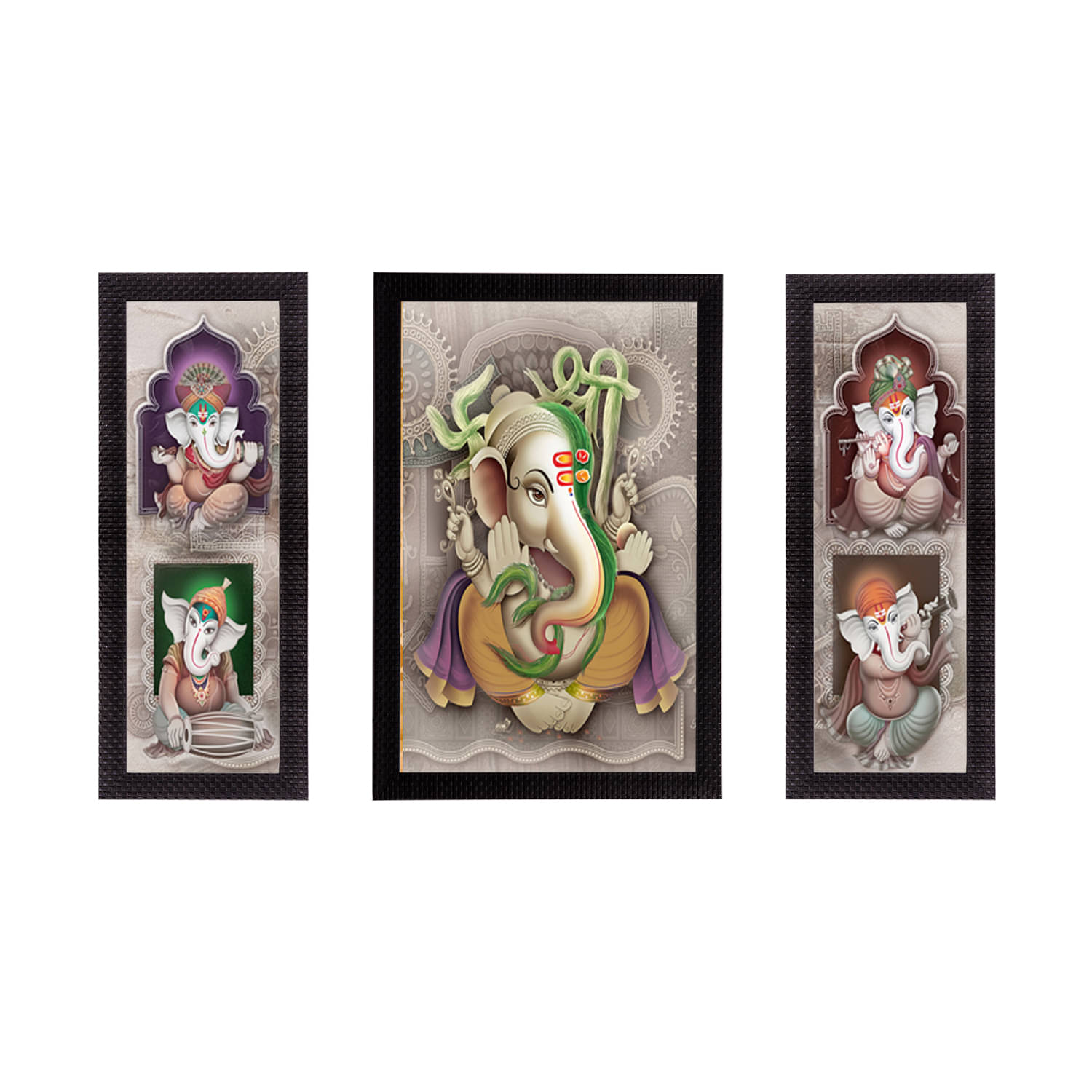     			eCraftIndia Set of 3 Multicoloured Lord Ganesha UV Wall Art
