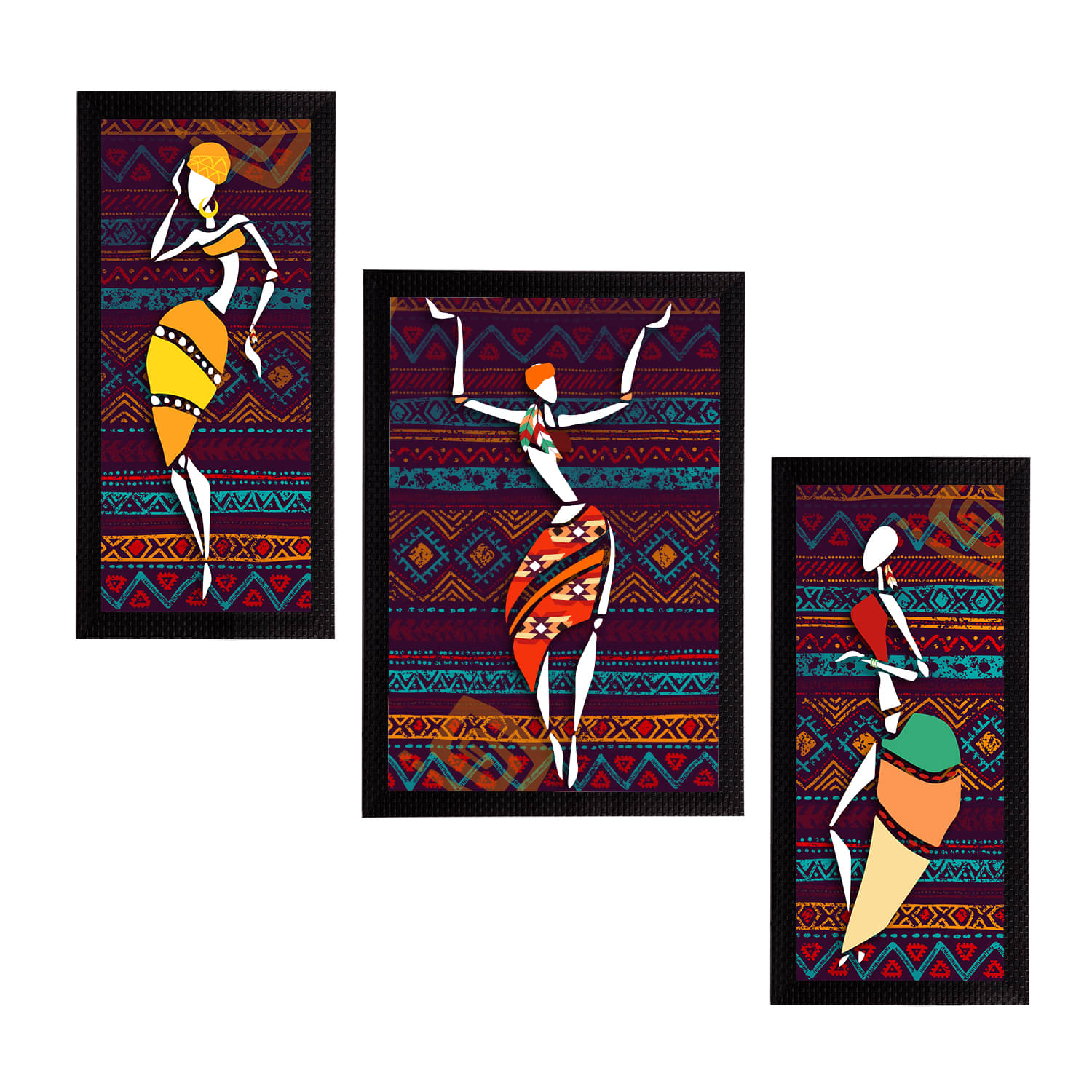eCraftIndia Set of 3 Maroon & Blue Tribal Theme Satin Matt Textured UV Art Painting eCraftIndia Set of 3 Maroon & Blue Tribal Theme Satin Matt Textured UV Art Painting