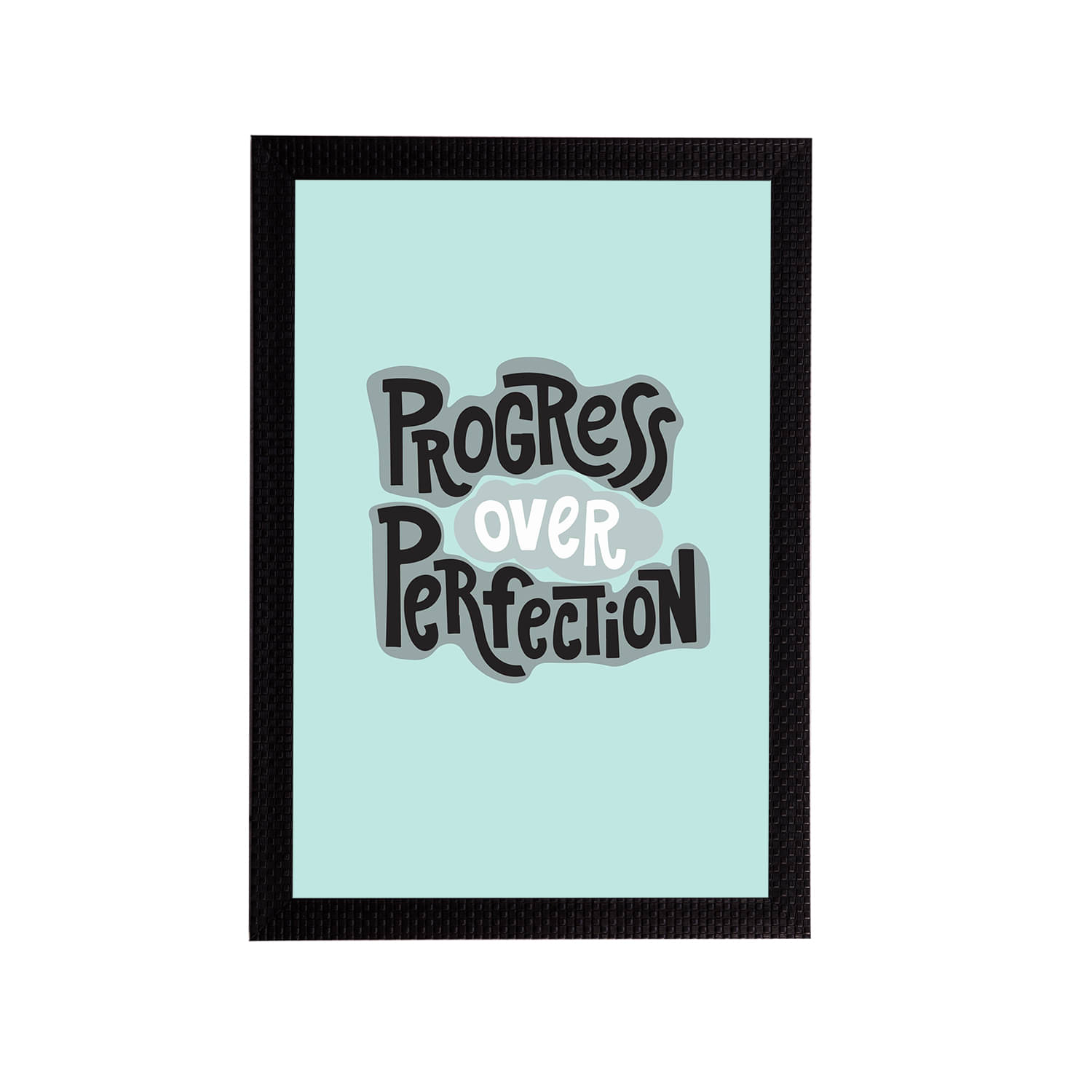     			eCraftIndia Blue & Black "Progress Over Perfection "Motivational Quote Satin Matt Texture UV Art Painting