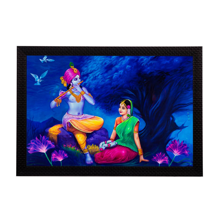     			eCraftIndia Blue & Pink Radha Krishna Playing Flute Satin Matt Texture UV Wall Painting