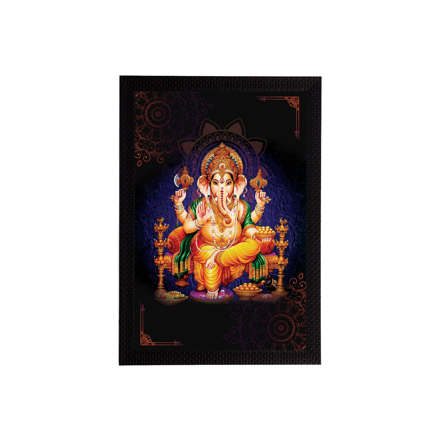     			eCraftIndia Black & Orange Lord Ganesha Satin Matt Textured UV Wall Art