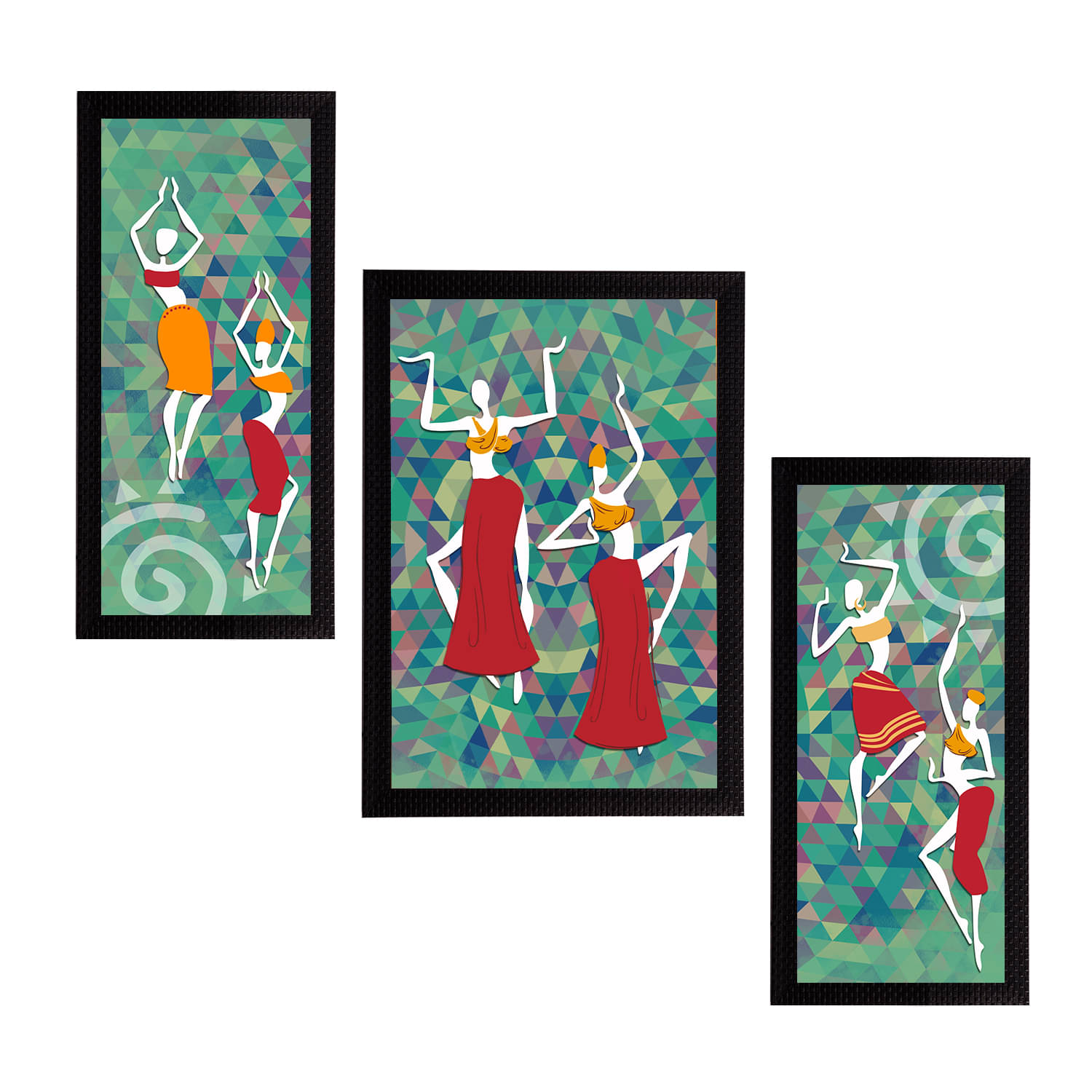     			eCraftIndia Set of 3 Green & Maroon Tribal Theme Satin Matt Textured UV Wall Paintings