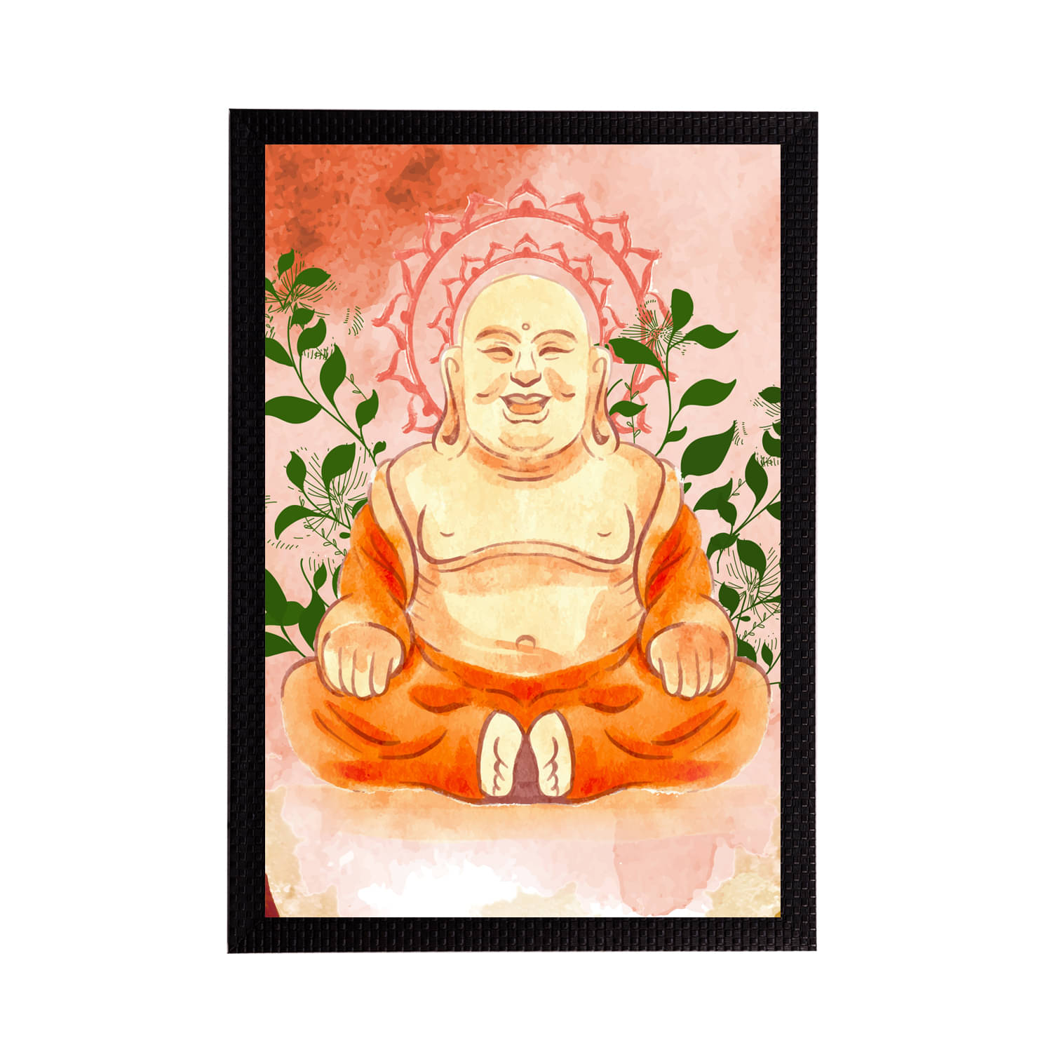     			eCraftIndia Orange & Pink Meditating Lord Buddha Satin Matt Texture UV Wall Painting