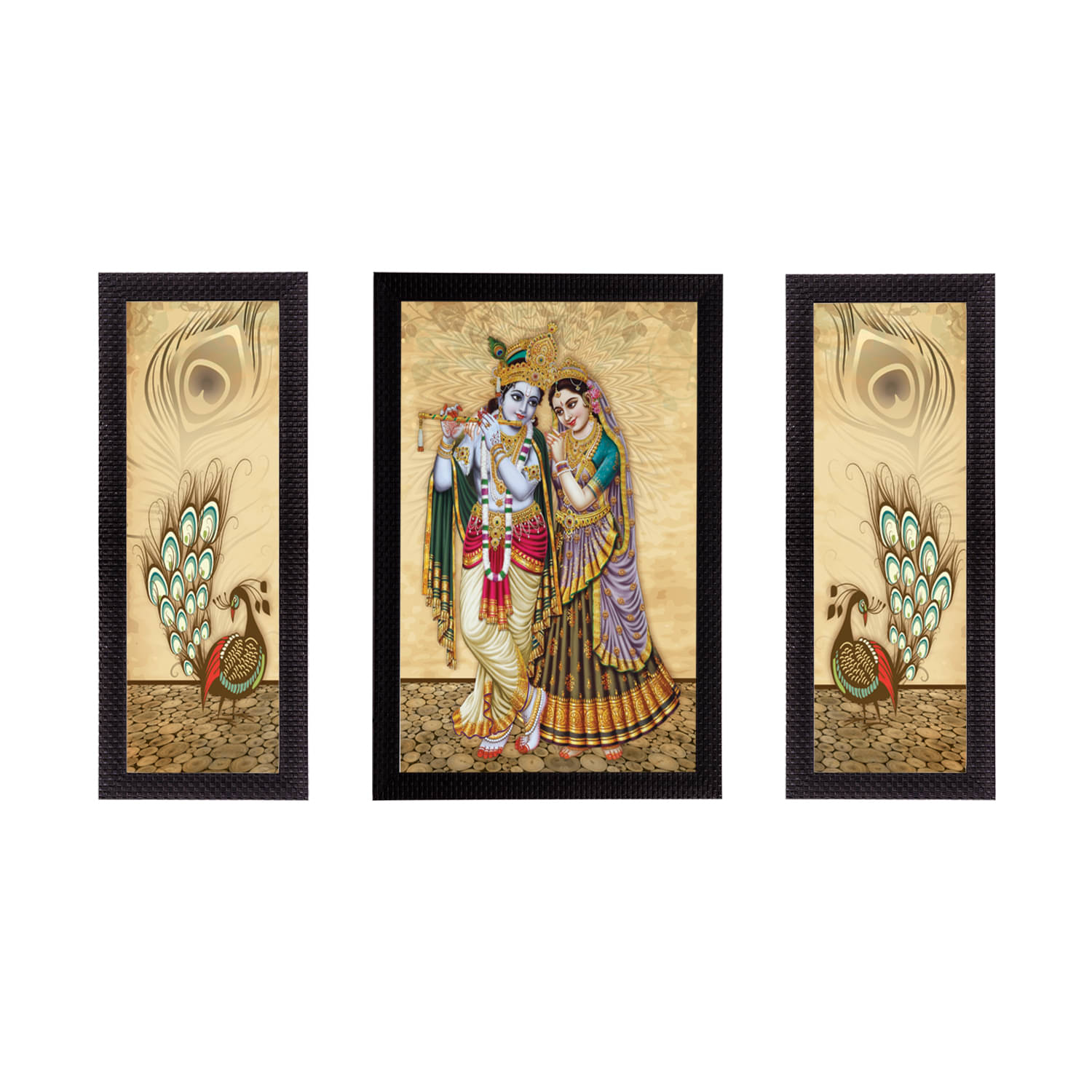     			eCraftIndia Set of 3 Multicoloured Radha Krishna UV Wall Art