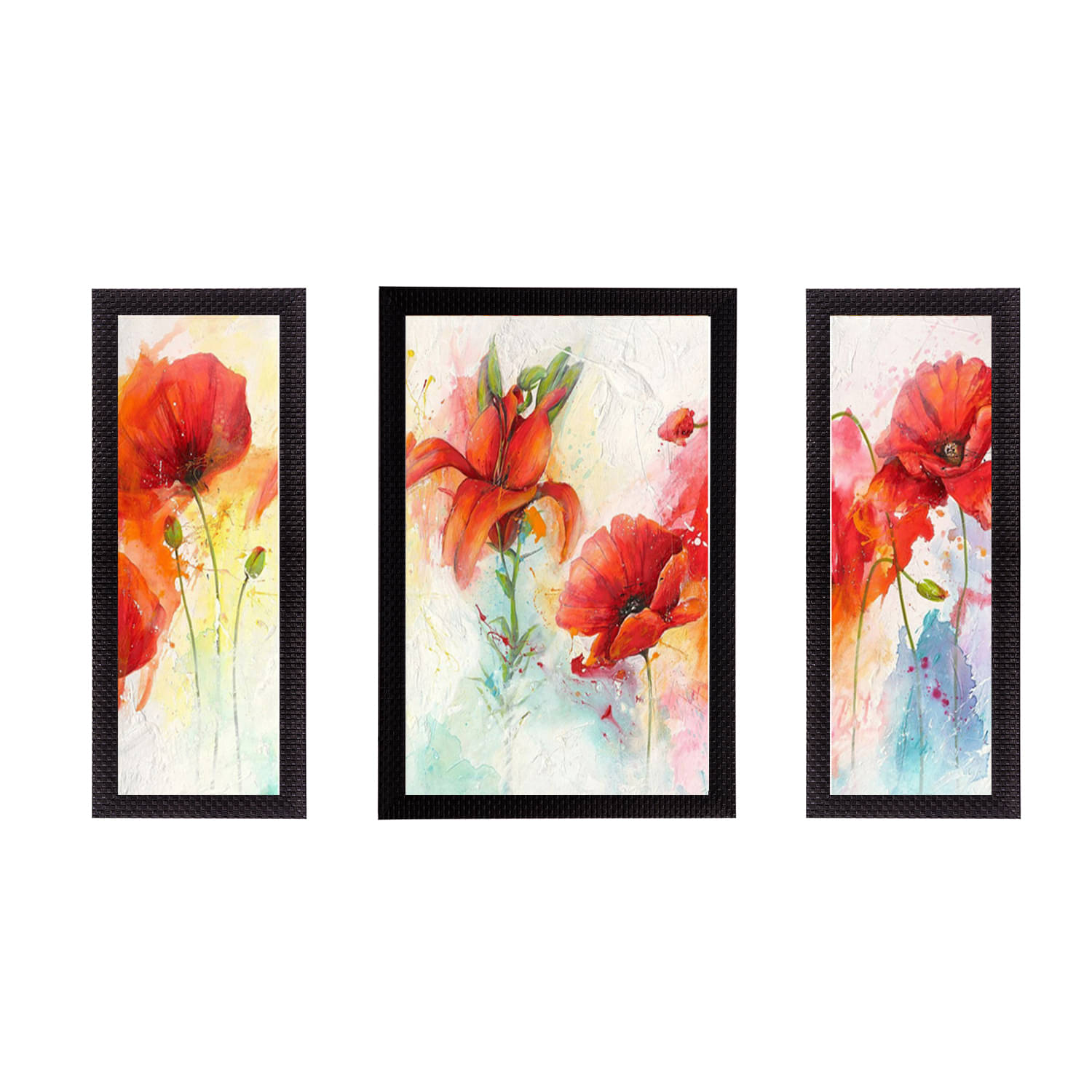     			eCraftIndia Set of 3 Multicoloured Floral UV Wall Art