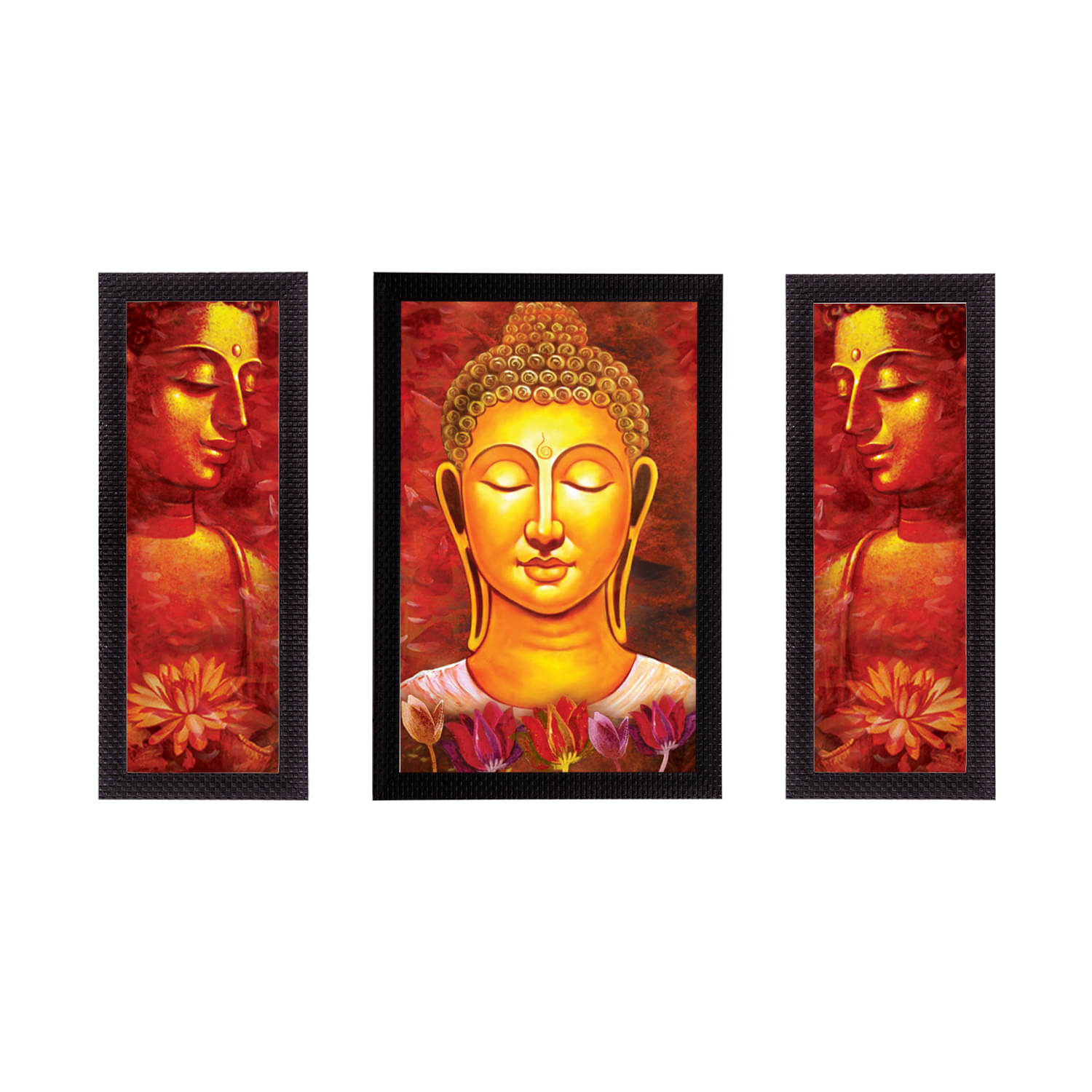     			eCraftIndia Set of 3 Multicoloured Lord Buddha UV Wall Art
