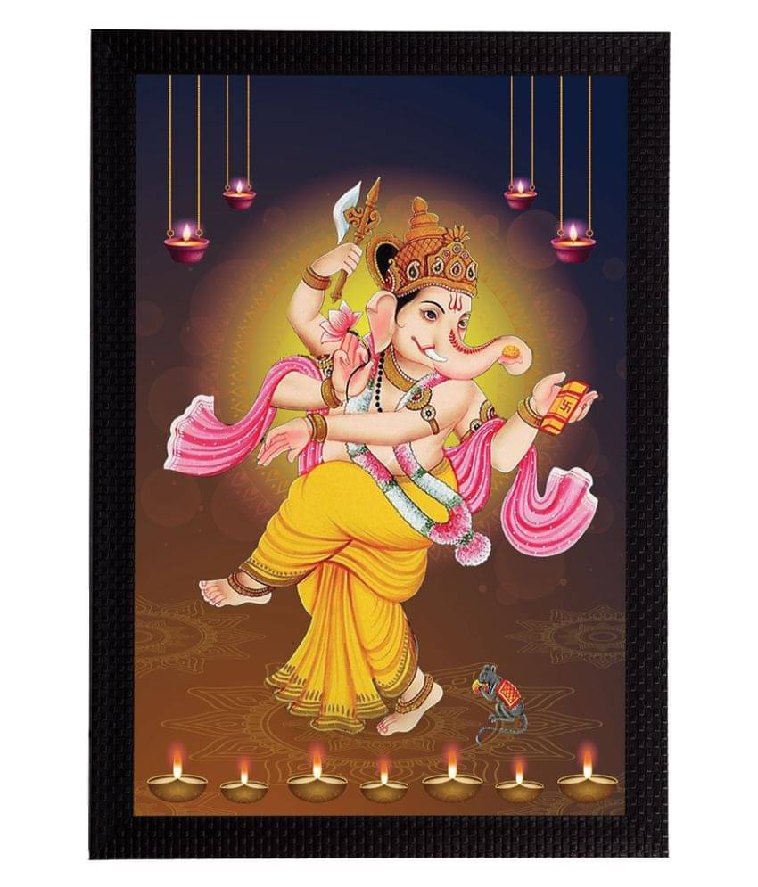     			eCraftIndia Yellow & Pink Lord Ganesha Satin Matt Textured UV Wall Art