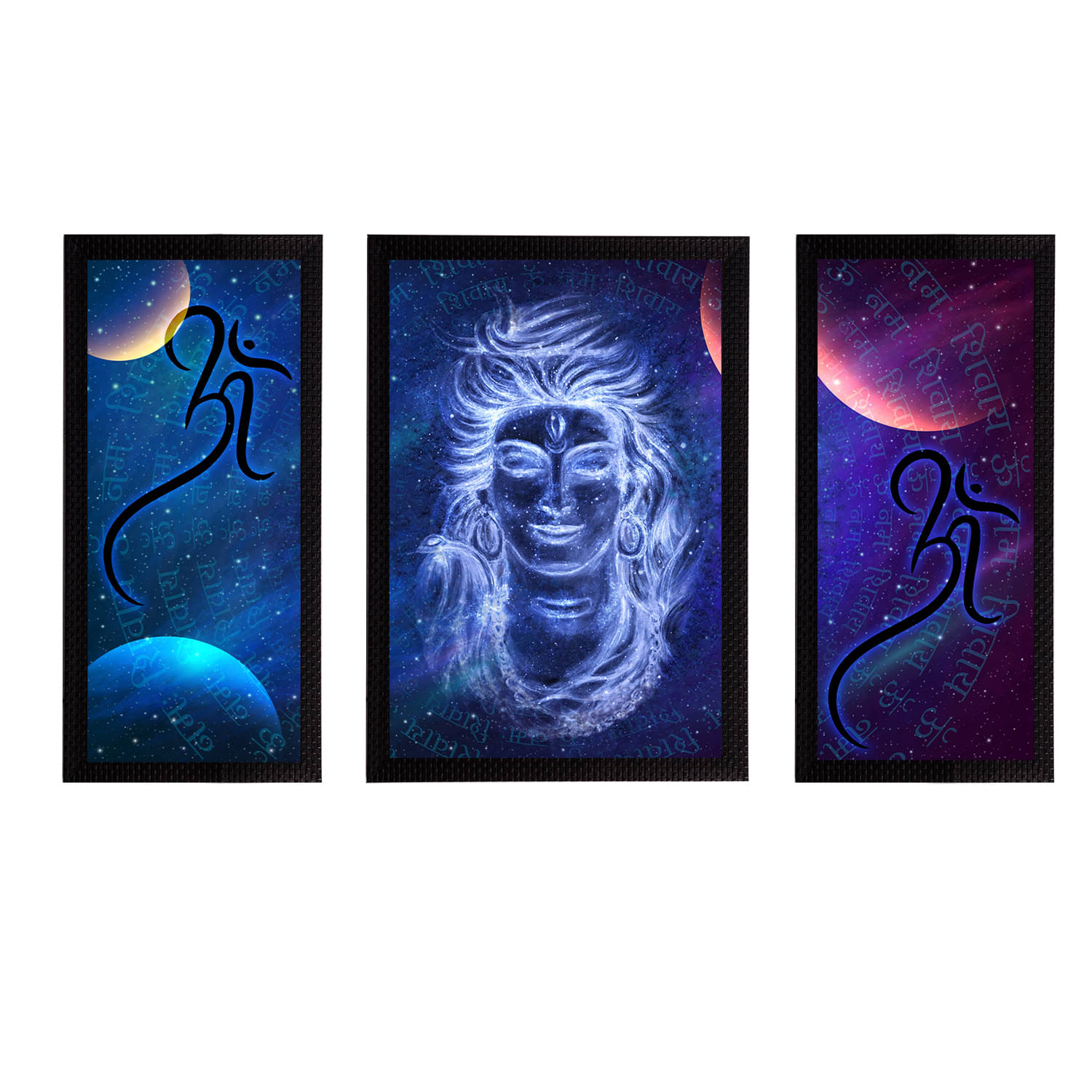 eCraftIndia Set of 3 Blue & White Lord Shiva Satin Matt Textured UV Art Paintings eCraftIndia Set of 3 Blue & White Lord Shiva Satin Matt Textured UV Art Paintings