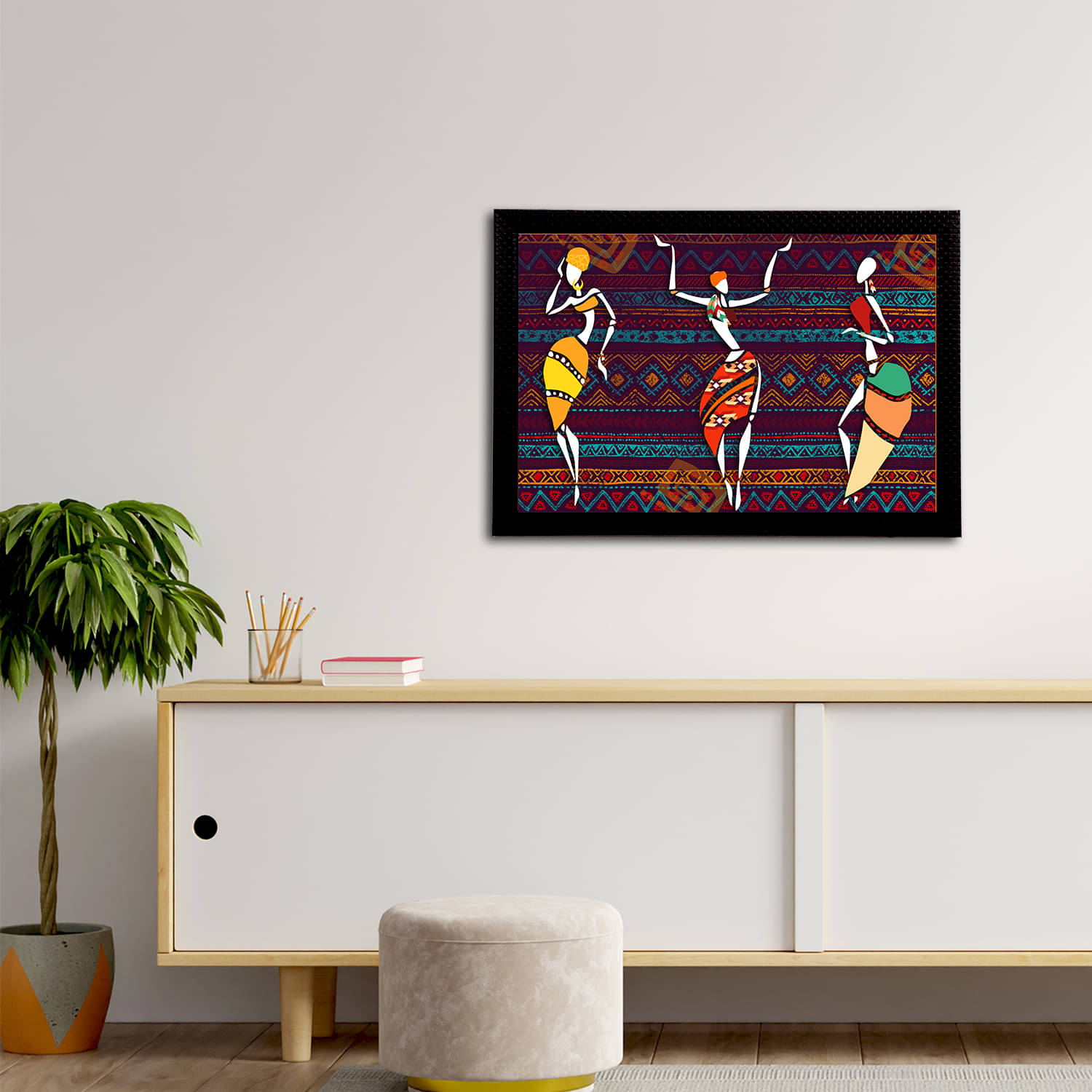     			eCraftIndia Maroon & Blue Tribal Theme Satin Matt Texture UV Wall Art