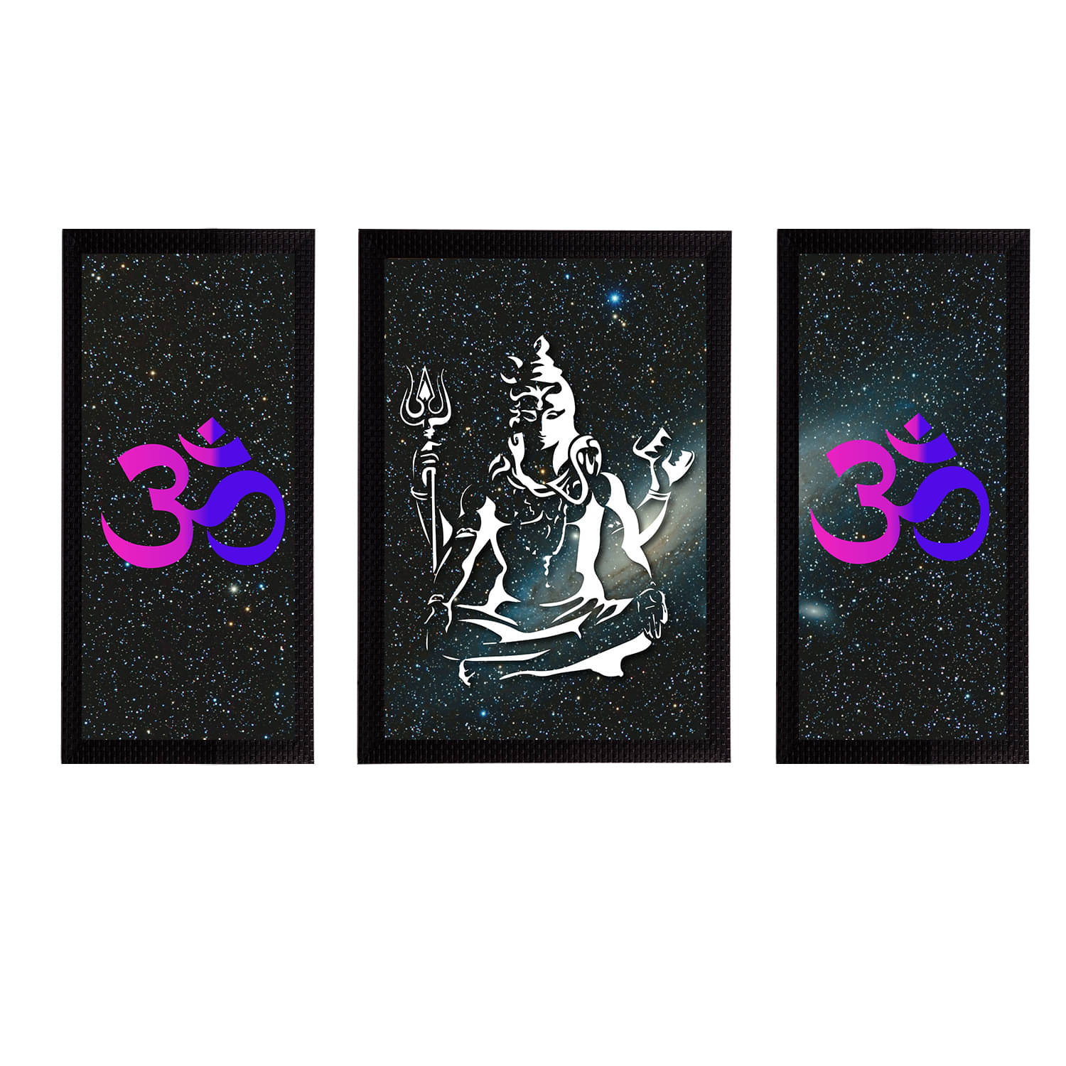     			eCraftIndia Set of 3 Black & White Lord Shiva Satin Matt Textured UV Wall Art