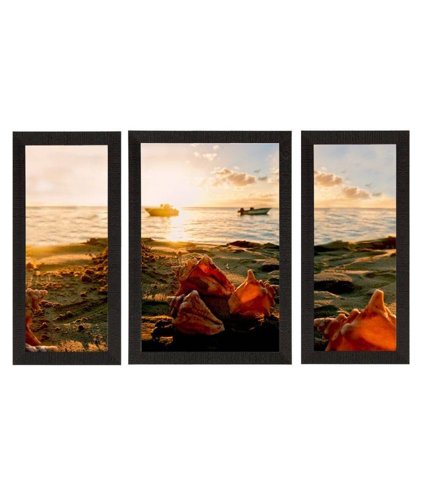     			eCraftIndia Set of 3 Beautiful Beach View Satin Matte Texture Wall Art