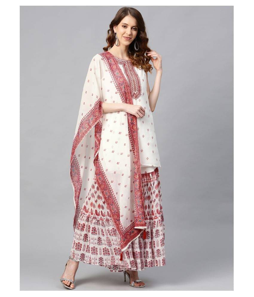     			Juniper - White Straight Georgette Women's Stitched Salwar Suit ( Pack of 1 )