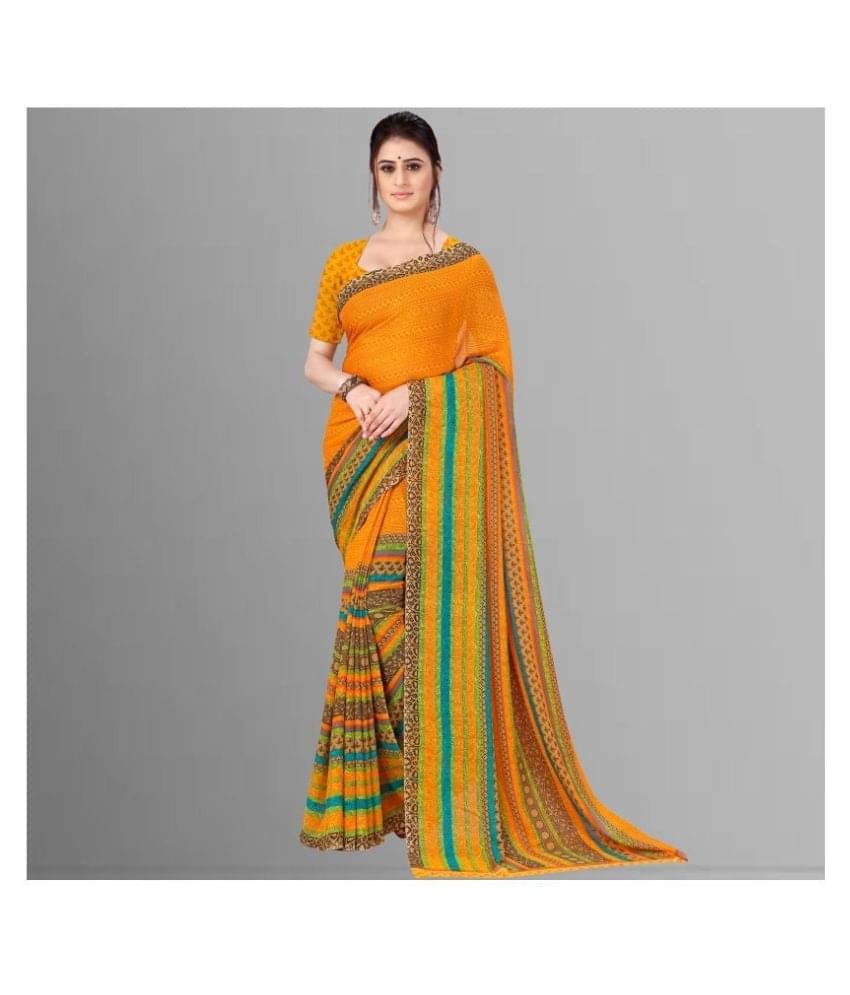 ANAND SAREES Georgette Printed Saree With Unstitched Blouse Piece ( Yellow )     			ANAND SAREES Georgette Printed Saree With Unstitched Blouse Piece ( Yellow )