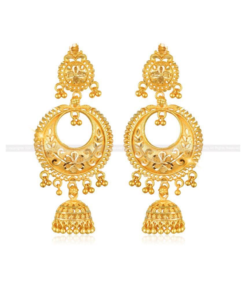 Vighnaharta - Golden Jhumki Earrings ( Pack of 1 ) - Earrings | Buy online on ZillyBuy