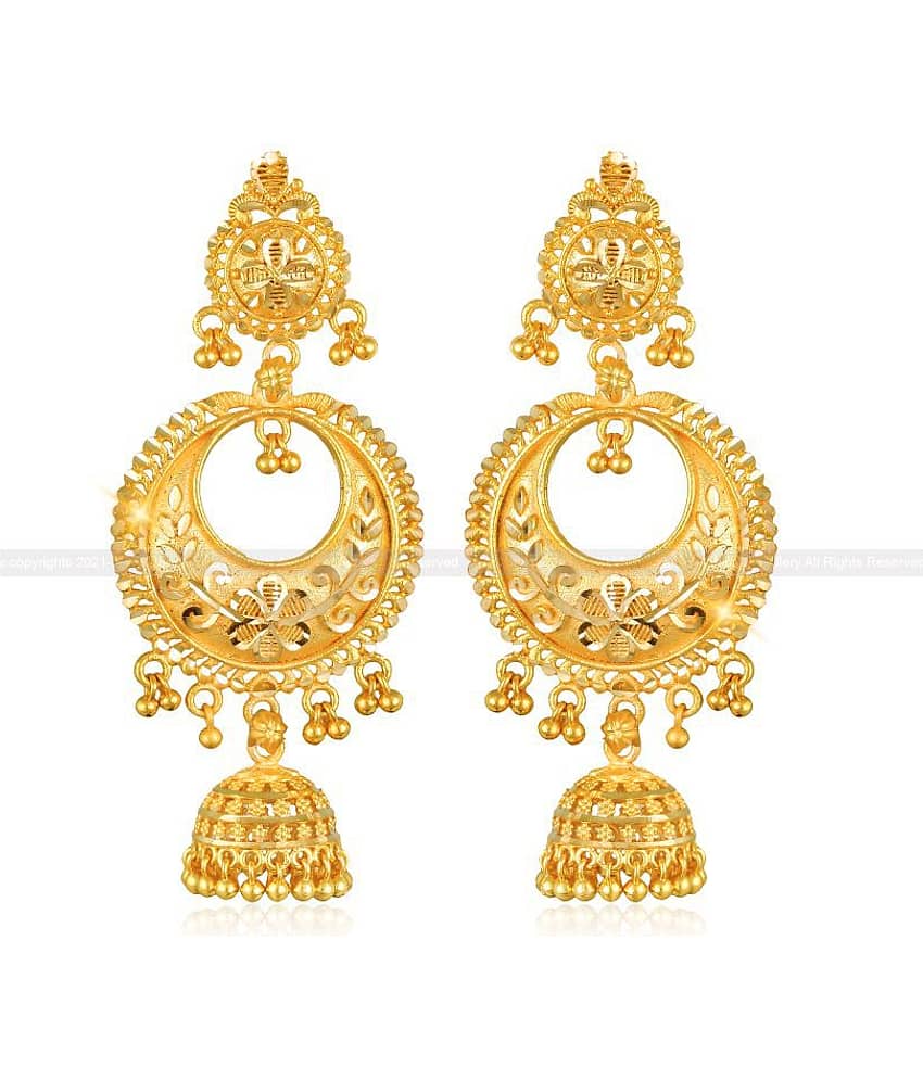 Vighnaharta - Golden Jhumki Earrings ( Pack of 1 ) - Earrings | Buy online on ZillyBuy