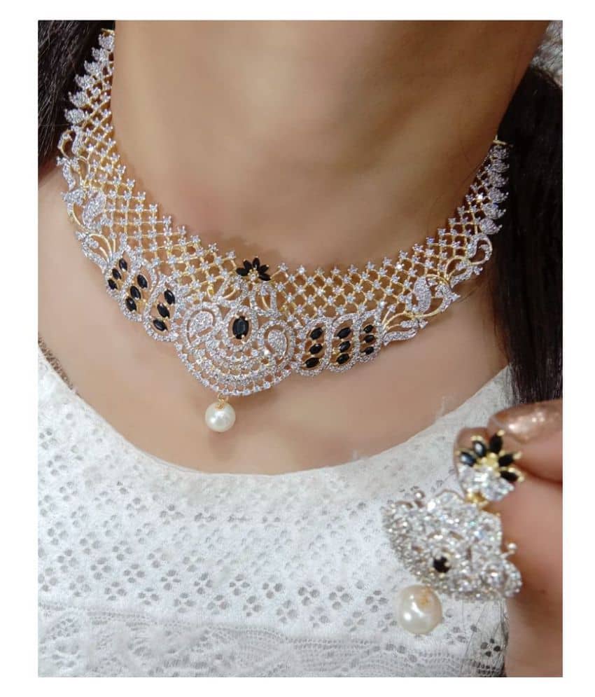 Navya Collections Alloy Black Contemporary/Fashion Necklaces Set Choker