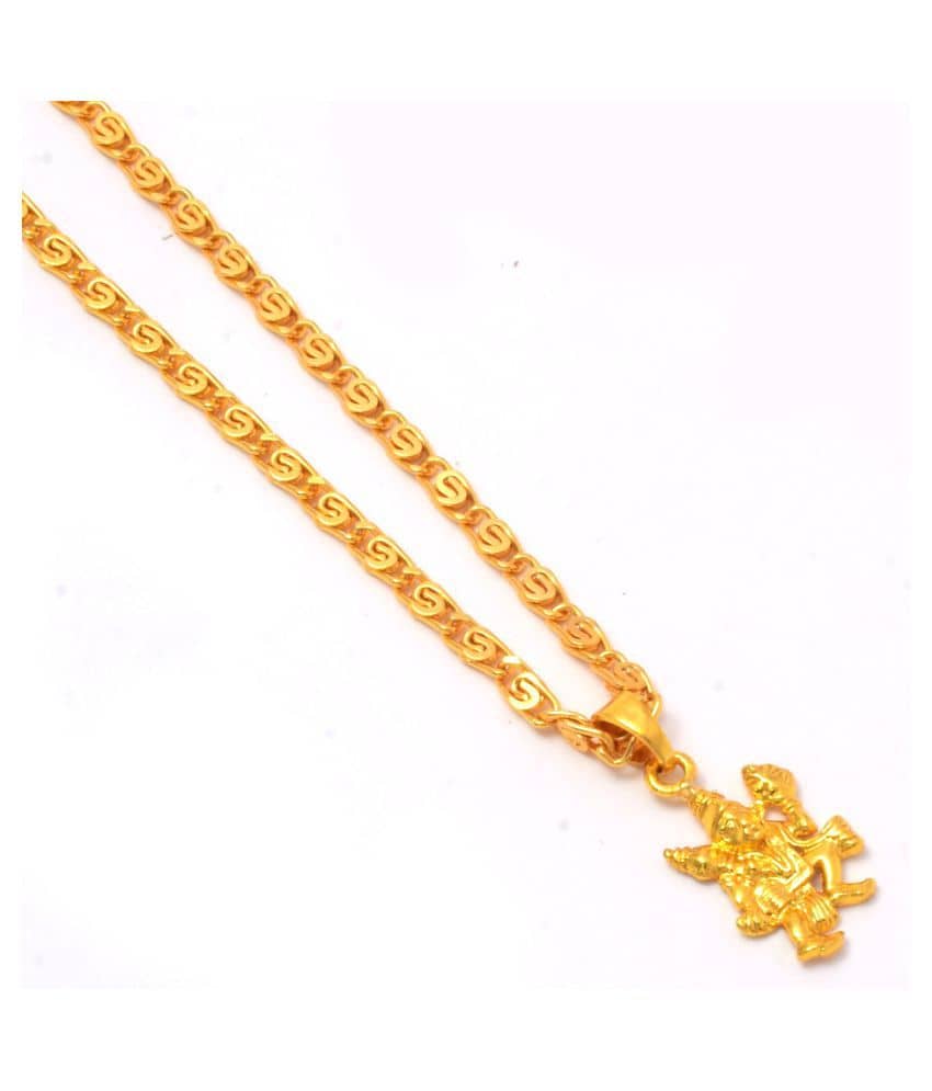 Jewar Mandi Lord Hanuman Ji Gold Plated Locket/Pendant with Link Chain Daily use for Men, Women & Girls, Boys