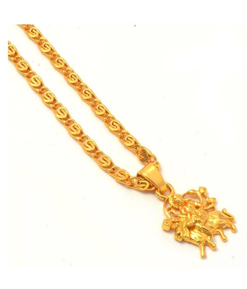 Jewar Mandi Maa Durga Shero Wali Mata Ji Gold Plated Locket/Pendant with Link Chain Daily use for Men, Women & Girls, Boys - Jewellery Sets | Buy online on ZillyBuy