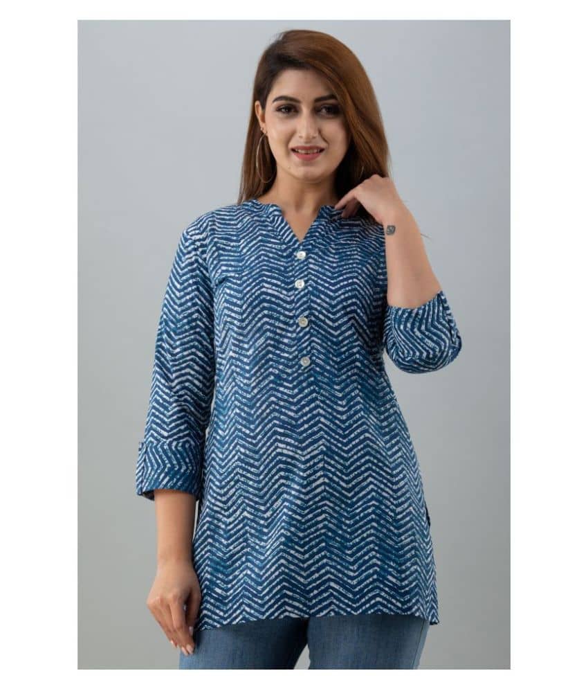 SVARCHI Women's Cotton Blend Tunic ( Blue )