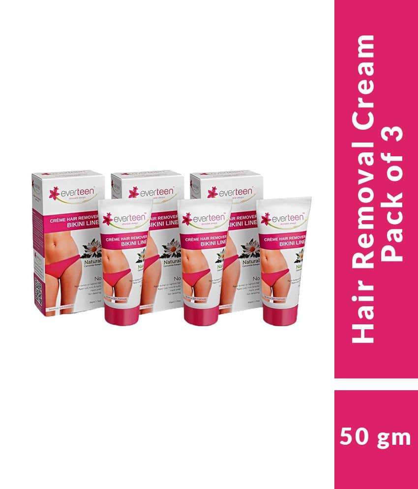 everteen Bikini Line Hair Remover Creme - Natural for Women - 3 Packs (50g Each)