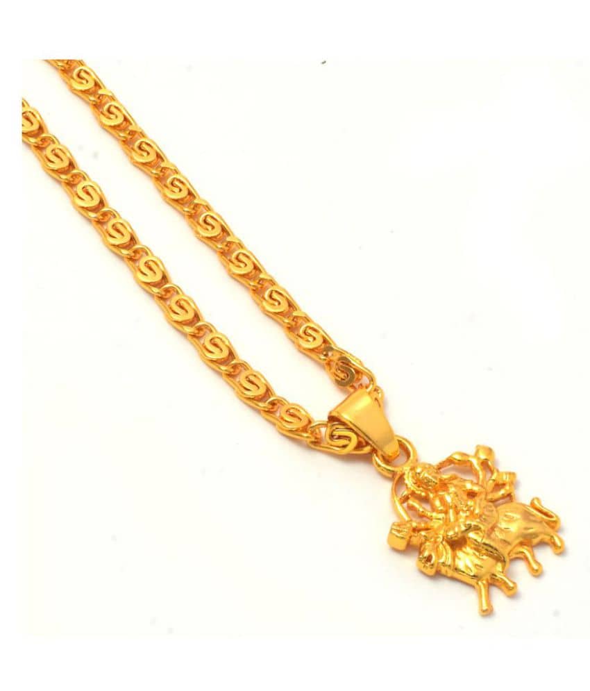 Jewar Mandi Maa Durga Shero Wali Mata Ji Gold Plated Locket/Pendant with Link Chain Daily use for Men, Women & Girls, Boys