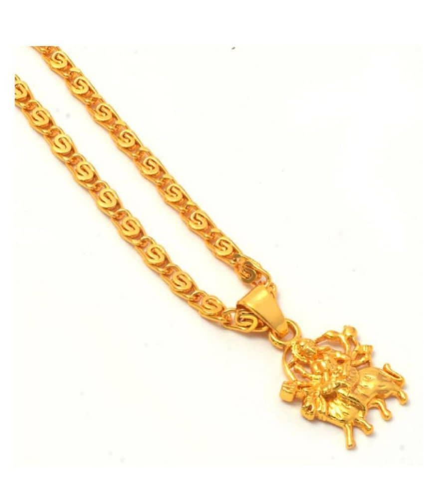 Jewar Mandi Maa Durga Shero Wali Mata Ji Gold Plated Locket/Pendant with Link Chain Daily use for Men, Women & Girls, Boys
