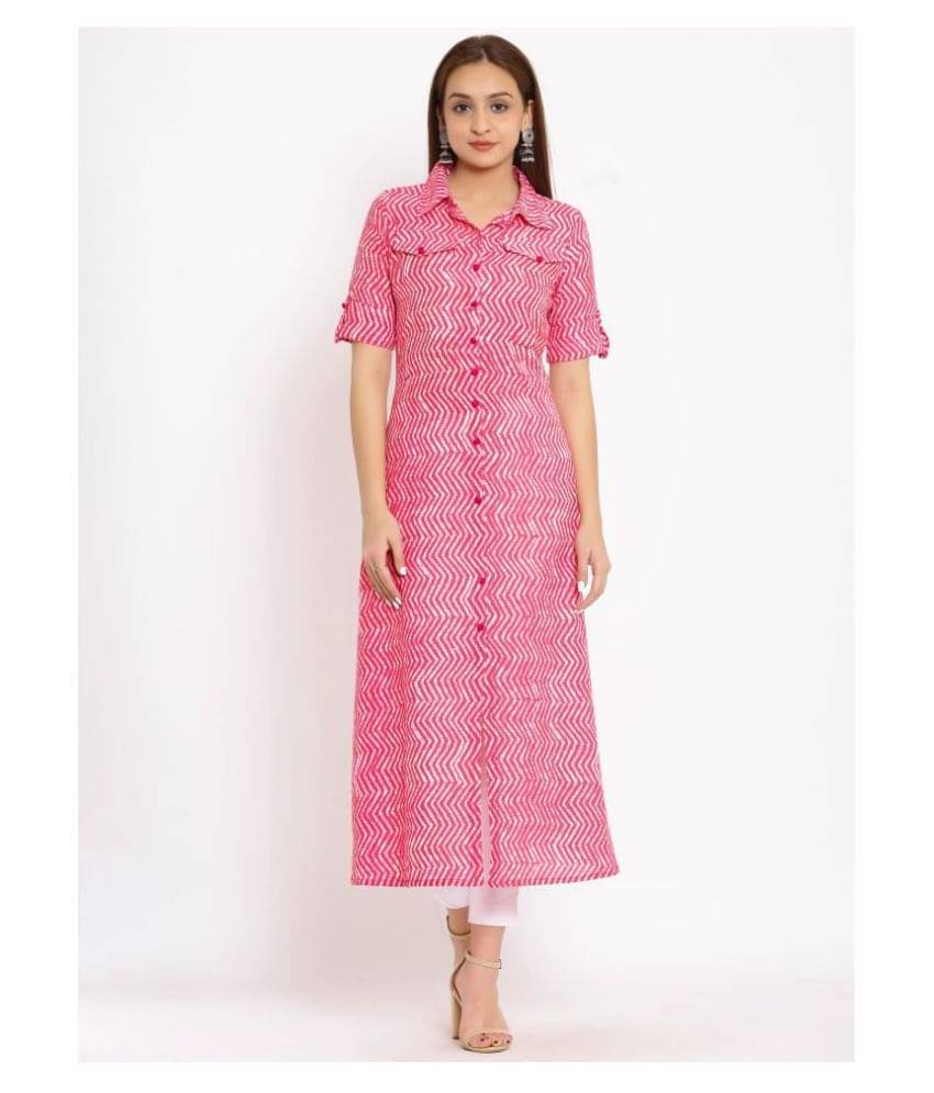 FabbibaPrints - Pink Cotton Blend Women's A-line Kurti ( Pack of 1 ) FabbibaPrints - Pink Cotton Blend Women's A-line Kurti ( Pack of 1 )