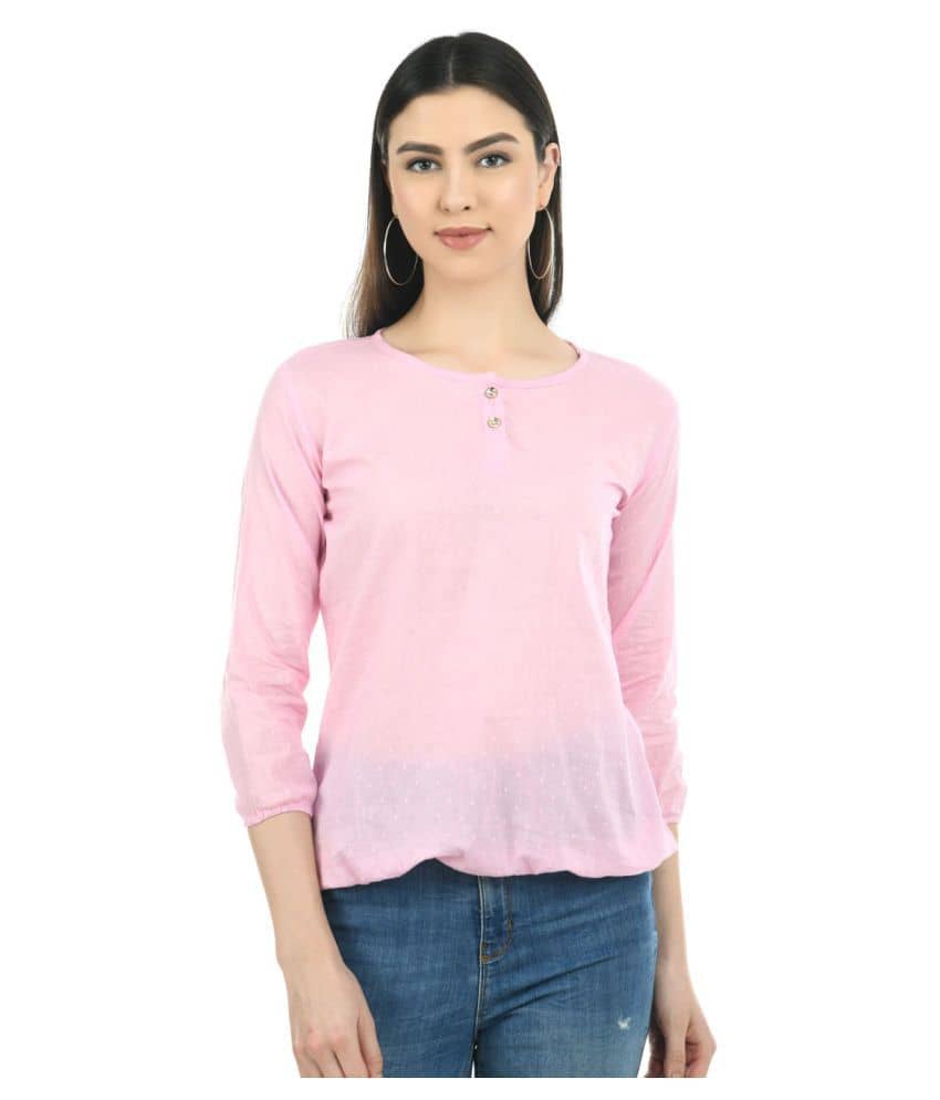 SAAKAA Women's Cotton Regular Top ( Pink )