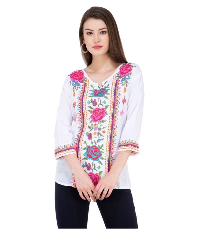     			SAAKAA Women's Rayon Regular Top ( White )