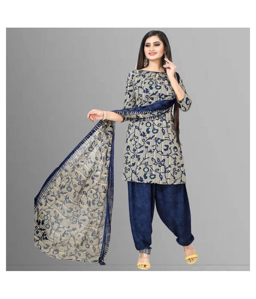 Anand Blue Crepe Unstitched Dress Material - Single Anand Blue Crepe Unstitched Dress Material - Single