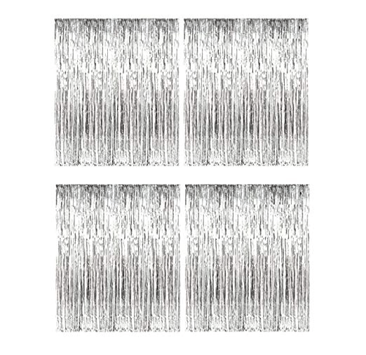     			Blooms Event pack of 4 Fringe Silver curtain