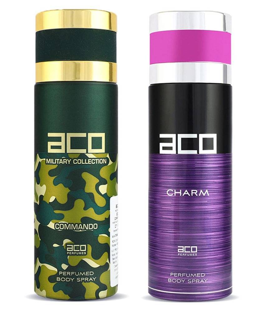Aco Set of 2 Deodorant Body Spray, Commando For Men & Charm For Women, 200ml Each Aco Set of 2 Deodorant Body Spray, Commando For Men & Charm For Women, 200ml Each