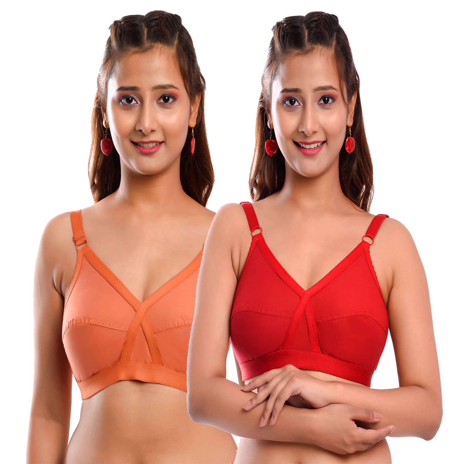 Elina Pack of 2 Cotton Non Padded Women's Everyday Bra ( Multi Color )