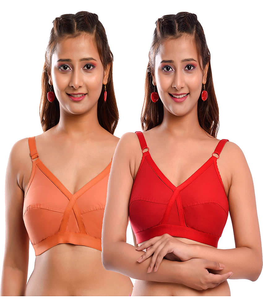 Elina Pack of 2 Cotton Non Padded Women's Everyday Bra ( Multi Color )