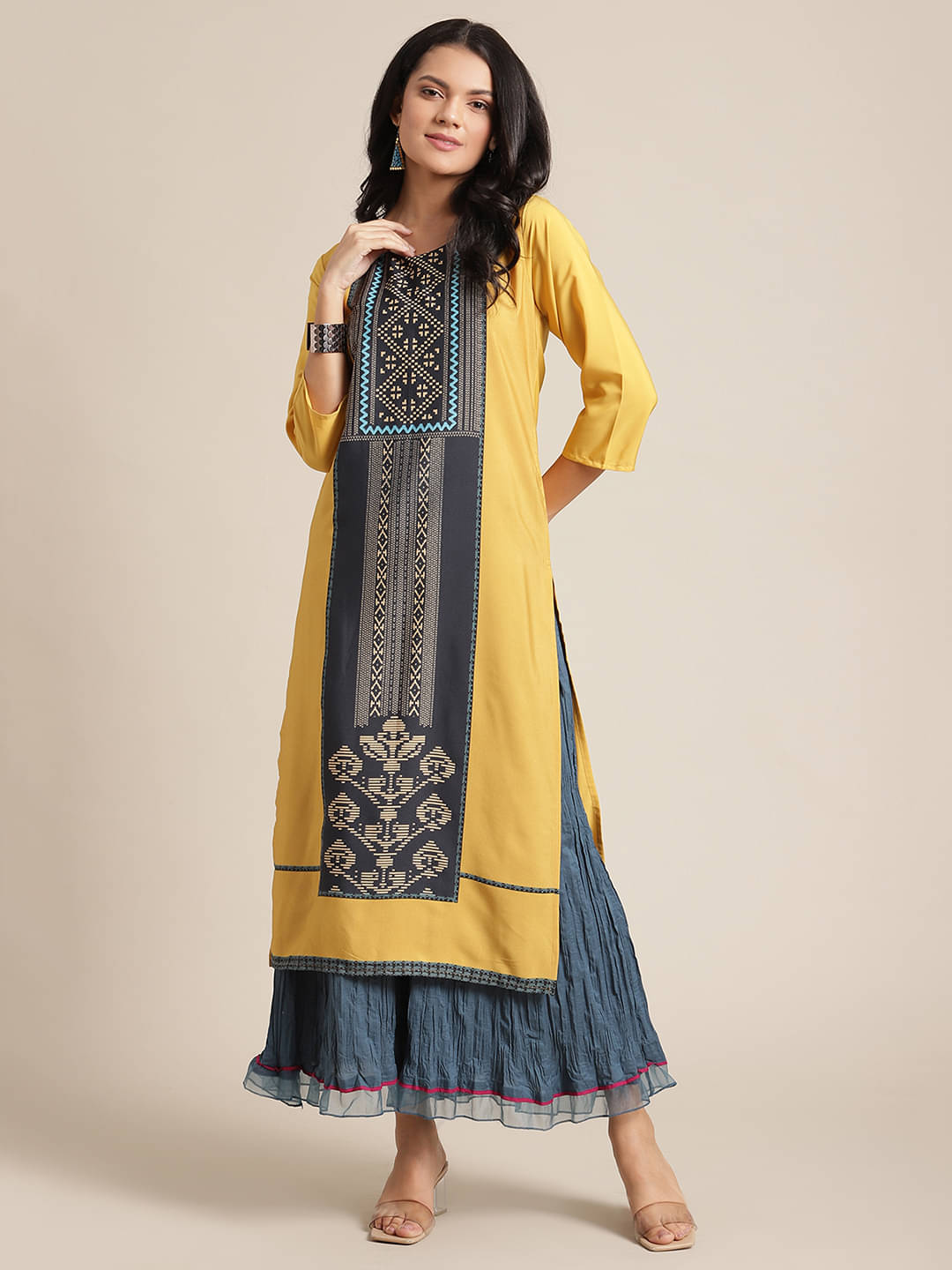     			KSUT Yellow Viscose Straight Kurti - Single